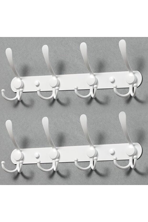 Hook rail, coat hooks, wall hooks, 2 pieces, 4 x double hooks, clothes hooks, wall coat rail, robust towel rail