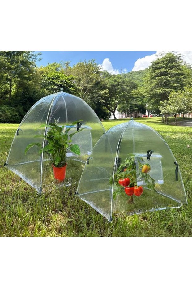 2-Pack Winter Plant Covers for Frost Protection with Poles, Portable Transparent Mini Greenhouse Tents for Indoor Outdoor Flower Protection