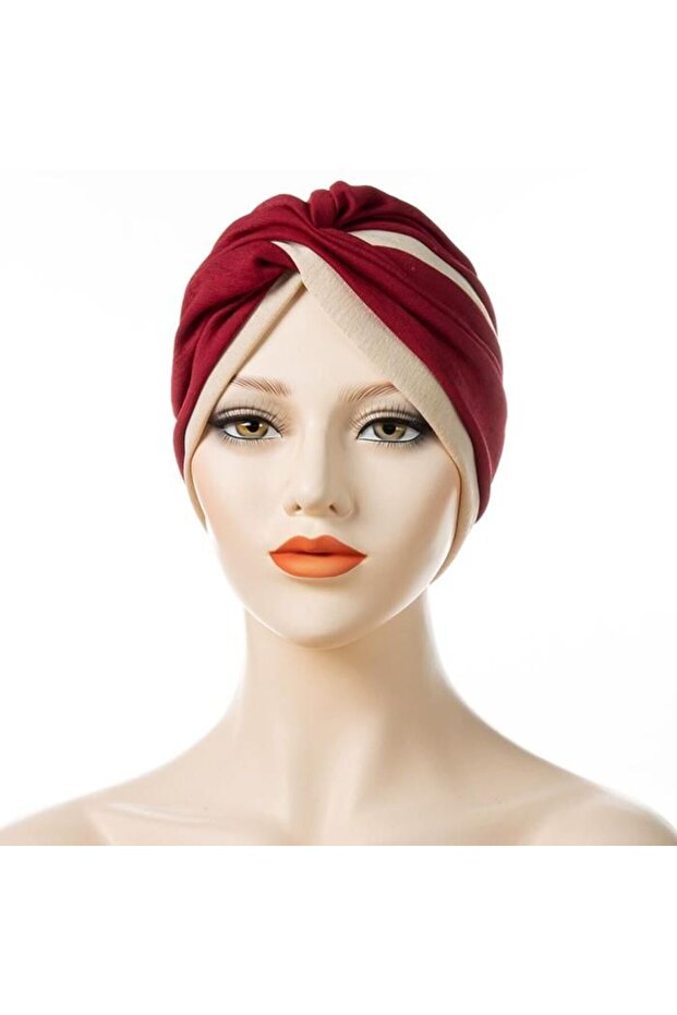 Two satin evening caps, two-tone women's headscarves - red