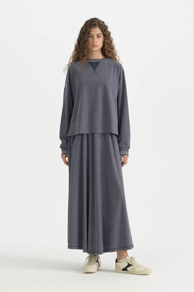 Cupra Modal Knitted Skirt Blouse Set - Indigo