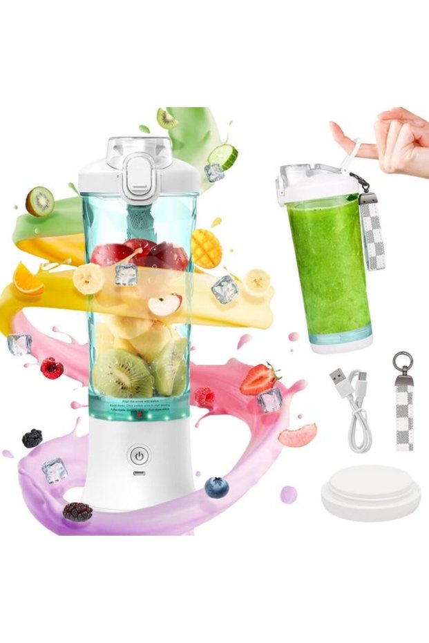 Portable mixer - Juicer to go - Make healthy drinks - 6 stainless steel blades - 600 ml capacity - White