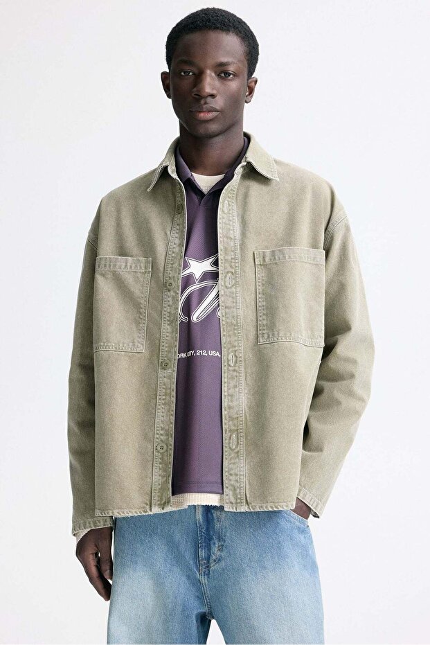 Washed-look twill overshirt