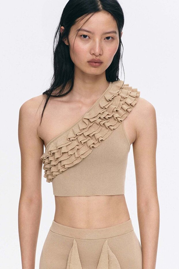 Ruffled one-shoulder crop top