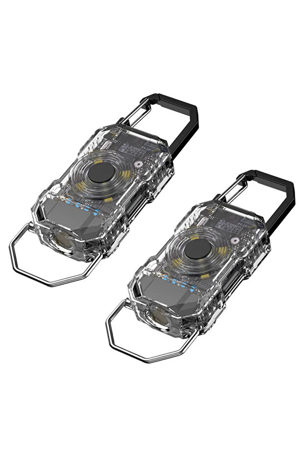 2-Pack Rechargeable USB-C Mini LED Keychain Flashlights with Warning Light