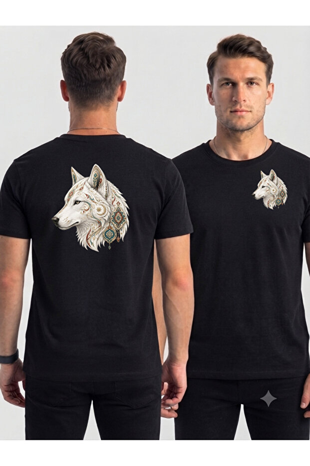 Wolf and Turkish Motif Front and Back Printed Unisex T-Shirt
