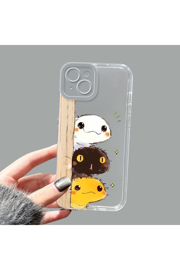 iPhone 14 Plus Compatible Camera Protected Anti-Shock Aesthetic Print Patterned Transparent Silicone Case
