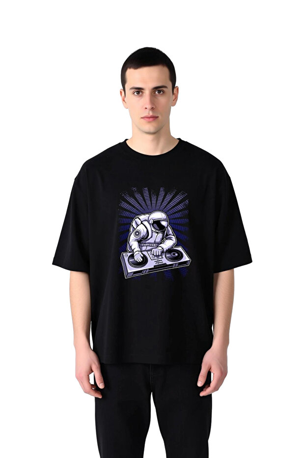 Space Dj Musician Astronaut Printed Men's Oversize T-Shirt