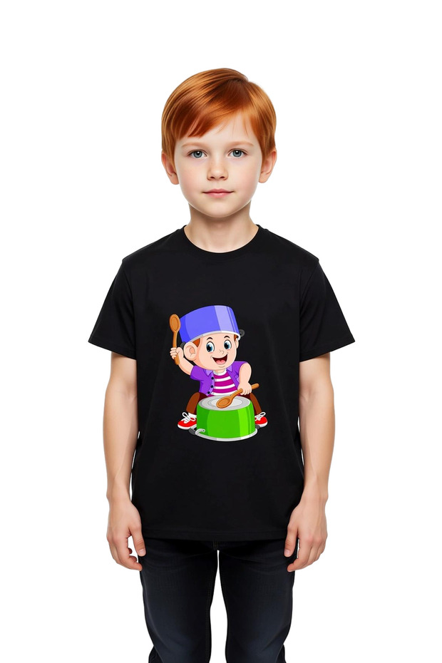 Kids Chef Printed T-Shirt Kitchen Themed Graphic Pattern Relaxed Fit Short Sleeve Round Neck Casual
