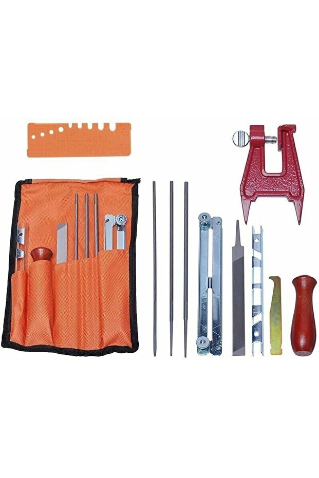 Universal sharpening kit with files/handle/bag.