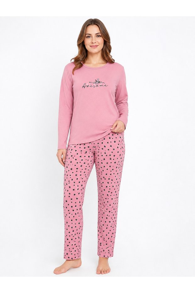 Women's Seasonal Long Sleeve Awesome Pink Pajama Set