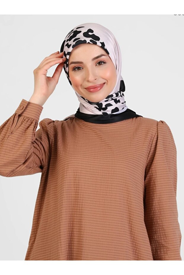 Striped Leopard Print Scarf - Black