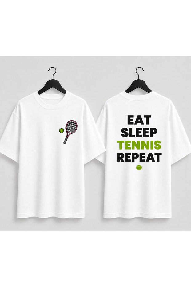Unisex Oversize Tennis Printed T-Shirt 100% Cotton Tennis Themed Comfortable Fit Short Sleeve T-Shirt