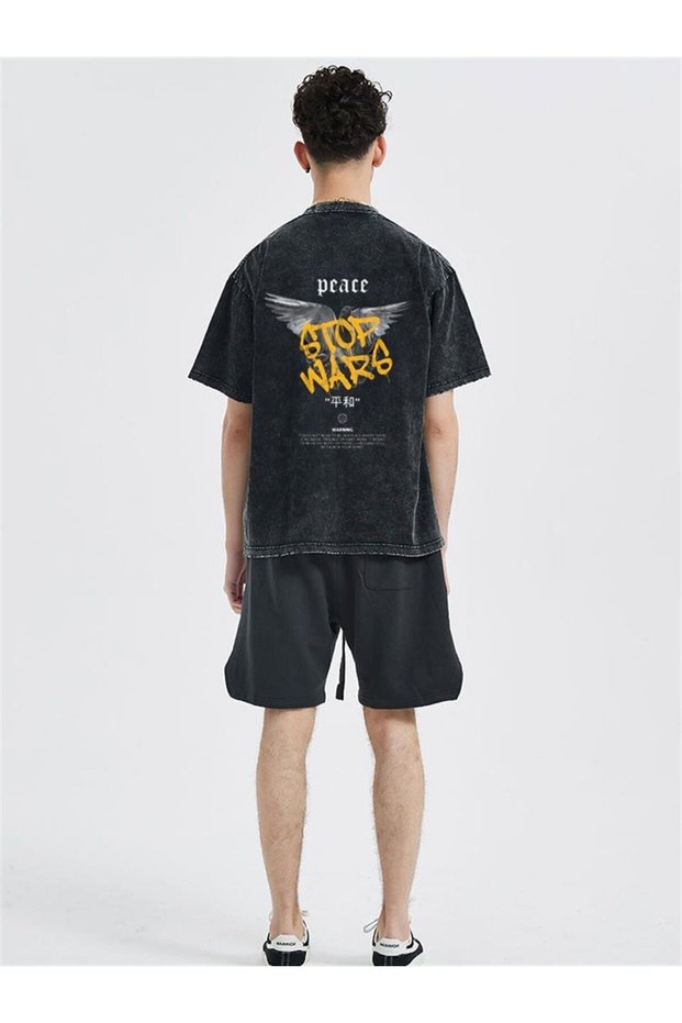 Mingalondon Washable Back Printed Peace Unisex Vintage T-Shirt