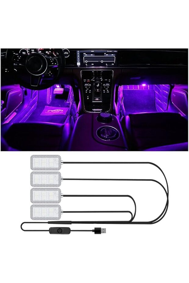 أضواء LED داخلية للسيارة، طقم إضاءة متعدد الألوان يعمل بالـUSB لمنطقة القدم، 4 في 1 مرن وقابل للتعديل