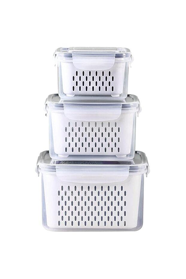 storage containers for refrigerator with strainer, product saving containers, refrigerator containers, lettuce, berries (not dishwasher suitable) (square)
