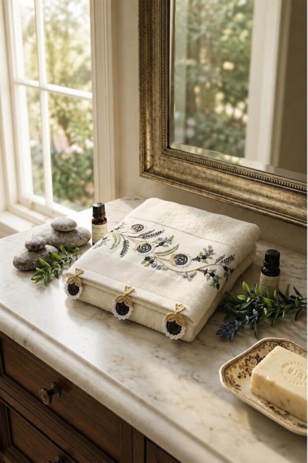 Yaren Embroidered Hand Face Towel 50X90 cm Olive