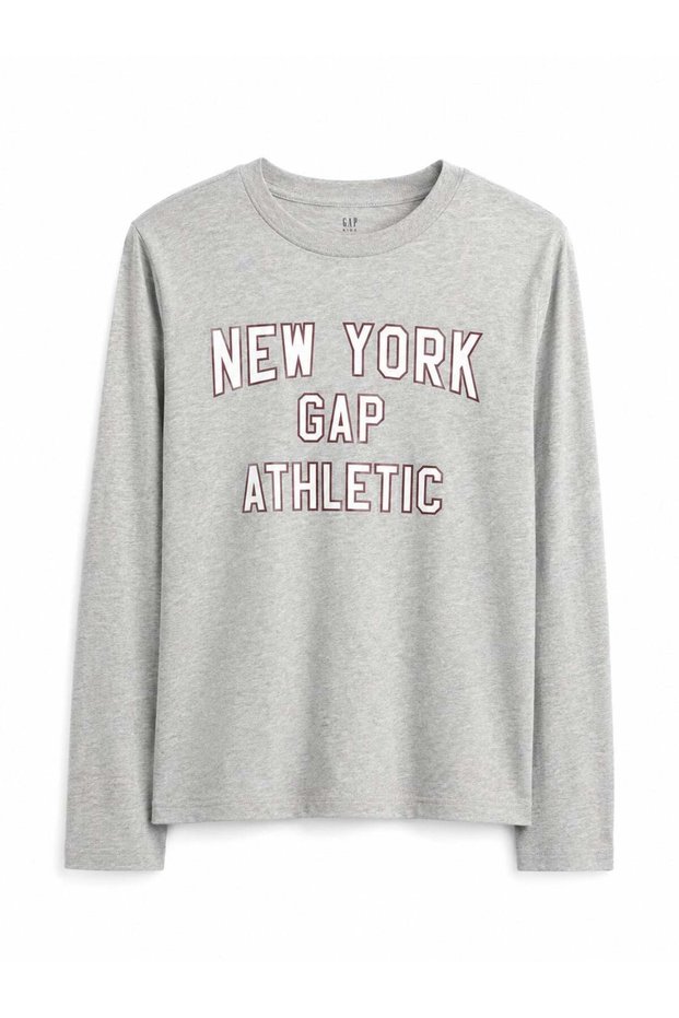 Gap Boys' New York Athletic Printed Long Sleeve T-Shirt 6-15 Years Gray