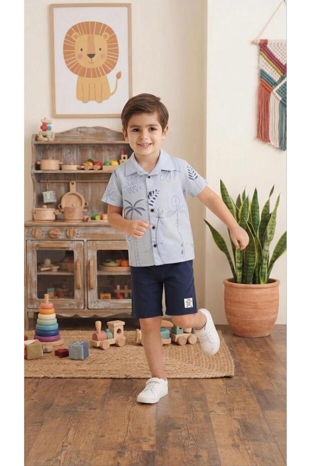 Bebiço 322757 Blue Navy Blue Linen Shirt Shorts Set