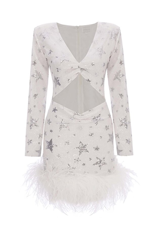 Myriam Sequined Padded Mini Dress White