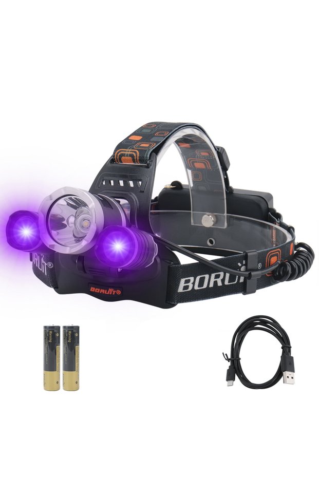 B BORUiT RJ-3000 390nm UV LED Headlamp Type-C Rechargeable Super Bright Headlight Waterproof Head To