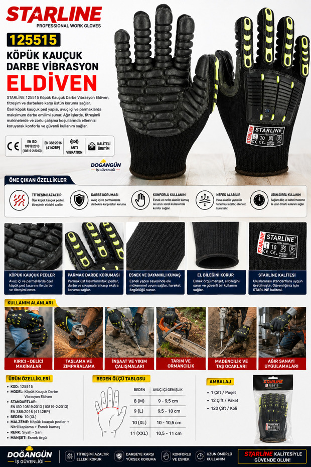 125515 Foam Rubber Impact Absorbing Vibration Gloves