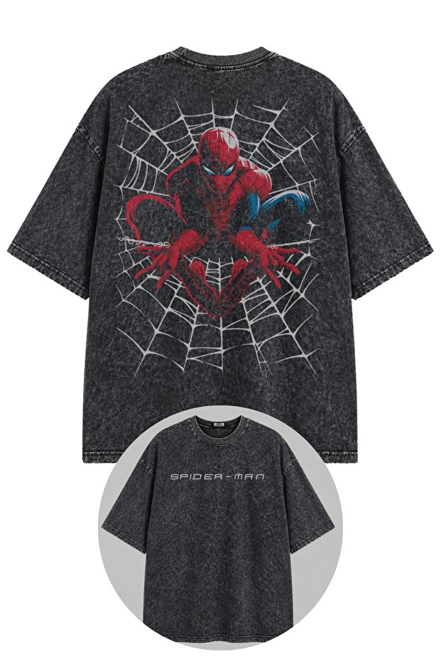 Unisex Oversize Superhero Spider Back Printed Washable T-Shirt