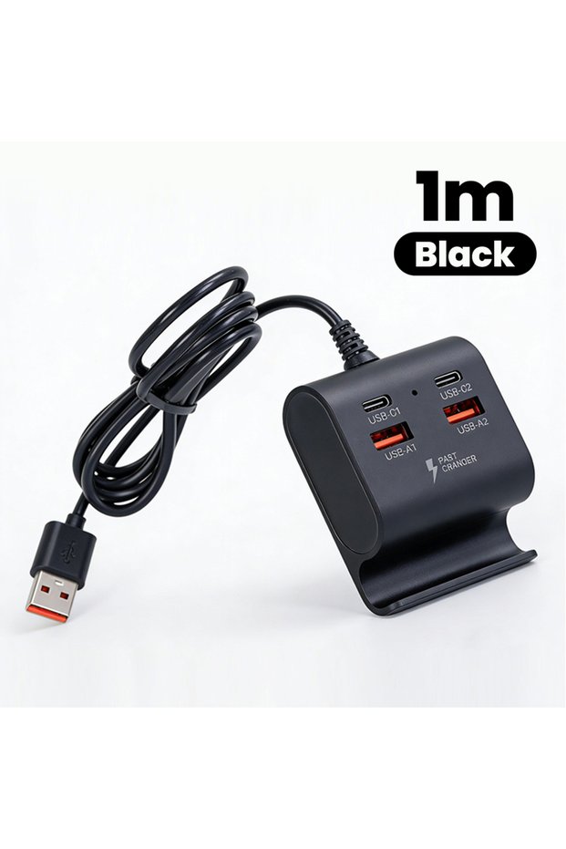 Black 4 in 1 USB Power Strip 2USB 2Type c Phone Charger Desktop Charging Dock Station USB HUB Expans