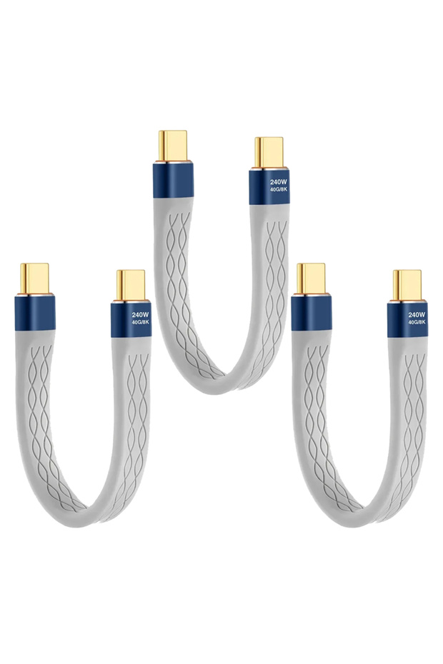 Gray x 3 USB4 Short USB-C to USB-C Cable 40Gbps Data Transfer PD 240W Fast Charging 8K 60Hz Type-C C