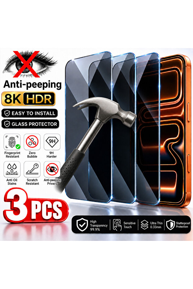 iPhone17 Pro Anti Peeping 3 Pieces NNBILI 3pcs Full Coverage Privacy Tempered Glass Screen Protector