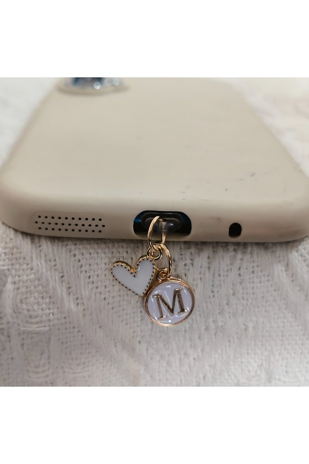 M 1 Piece of Double-Sided White Letter and Heart-Shaped Phone Dust Plug, 26 English Letter Heart-Sha