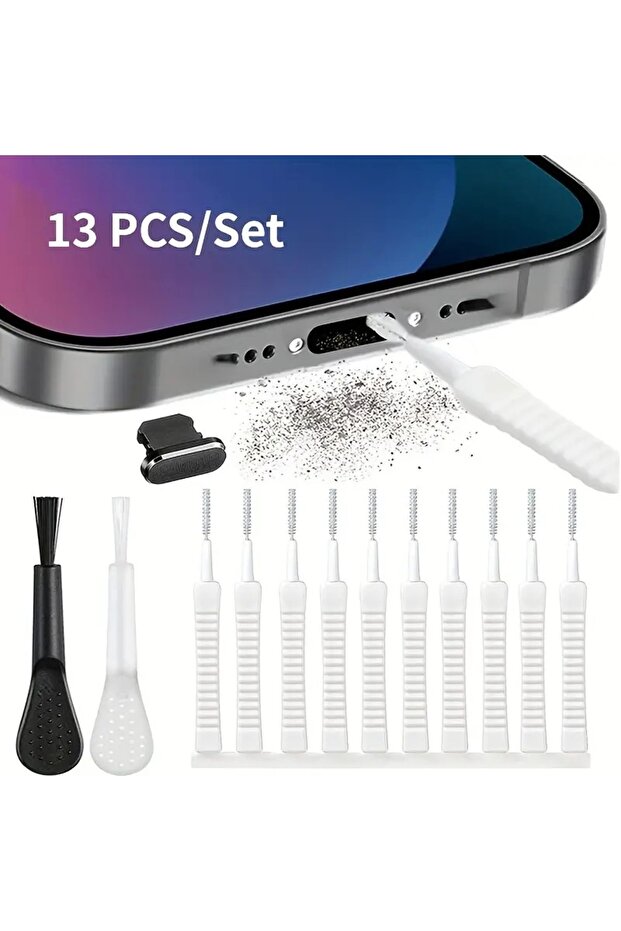 مجموعة تنظيف منفذ شحن سماعة الهاتف المحمول لـ IOS-13PCS مع سدادة غبار لسماعات آيفون 16 و15 و14