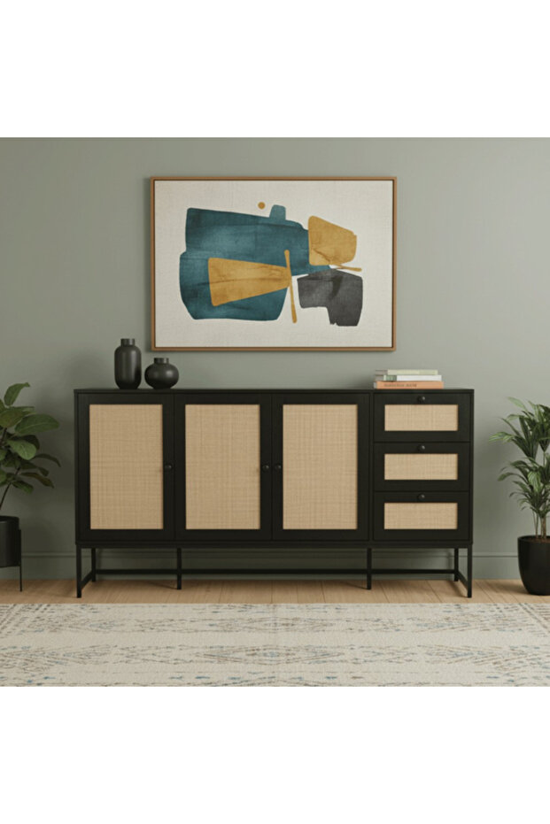 Modern Buffet Cabinet with Natural Bamboo Design