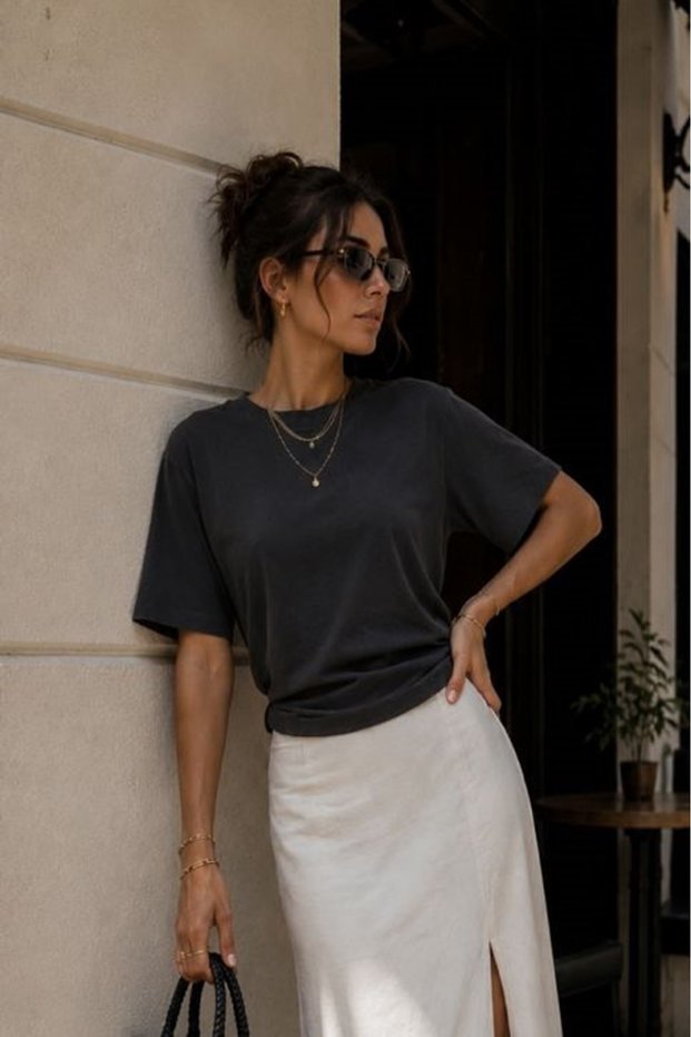 Women's Blouse with Crew Neck, Short Sleeves, Side Gathered Detail, Ribbed Fabric