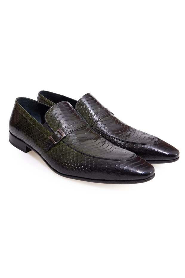 Green Color Laceless Genuine Leather Men's Shoes