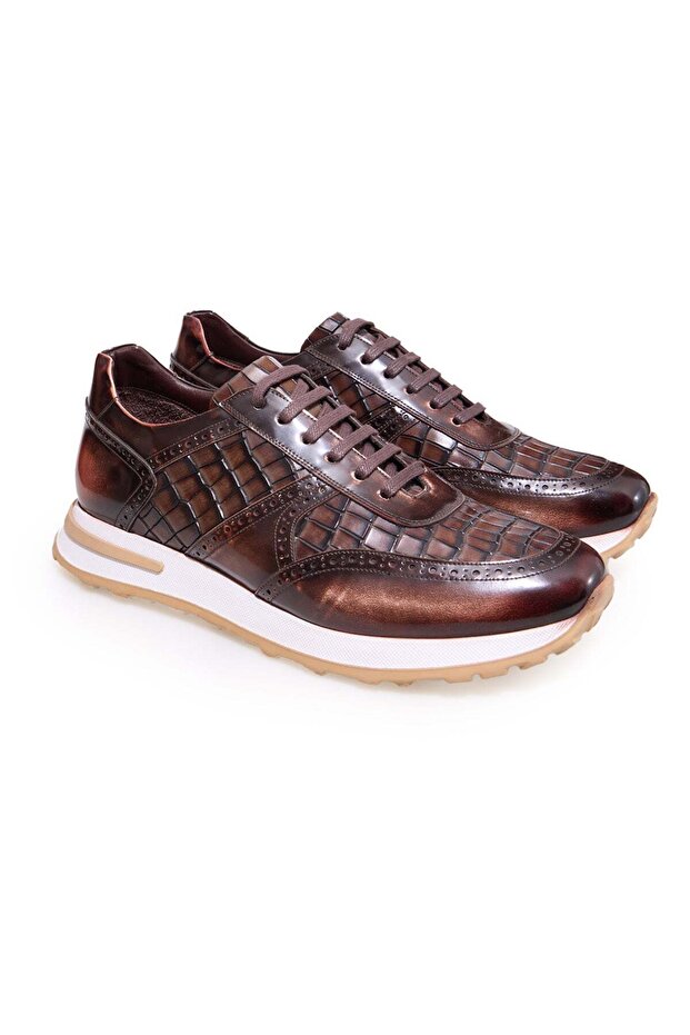 Brown Lace-Up Genuine Leather Men's Shoes