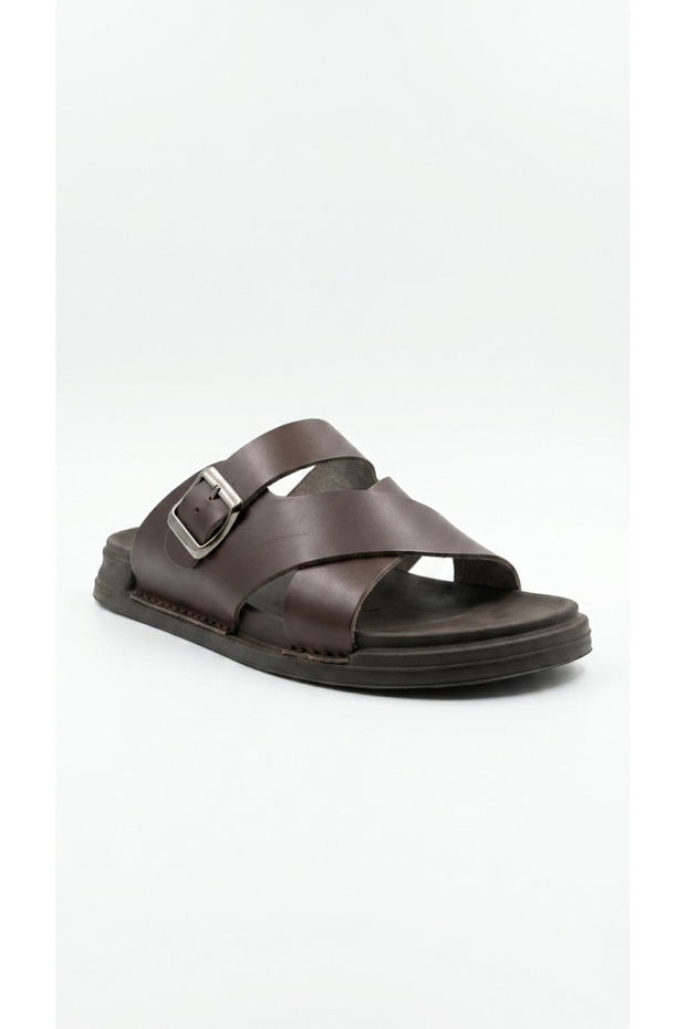 Brown Men's Genuine Leather Slippers 732.253