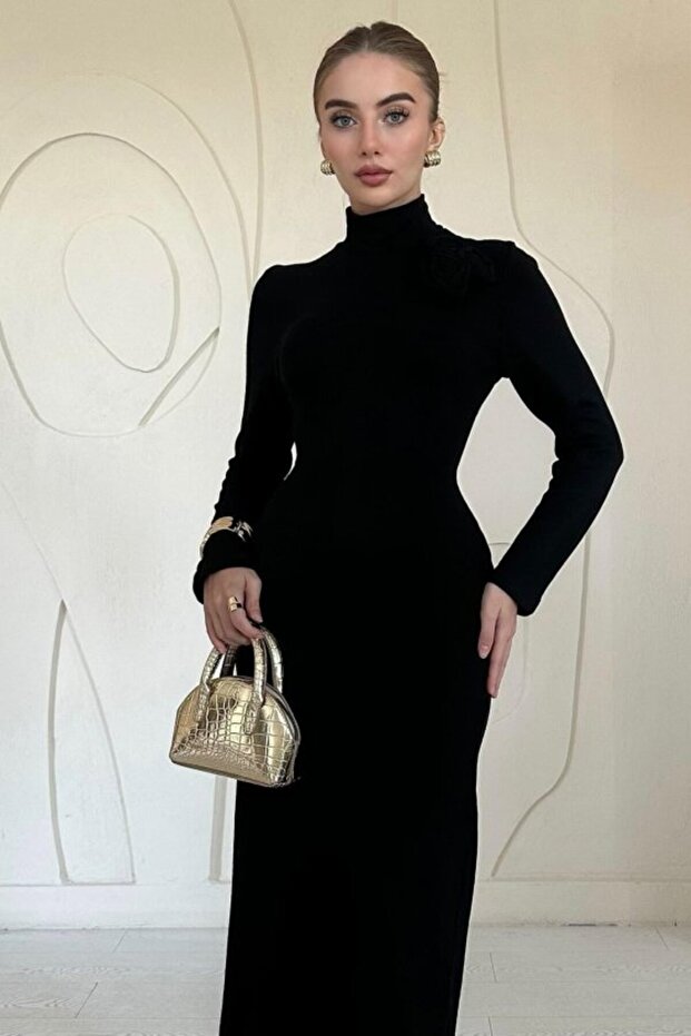 Black Rose Detailed Plain Dress