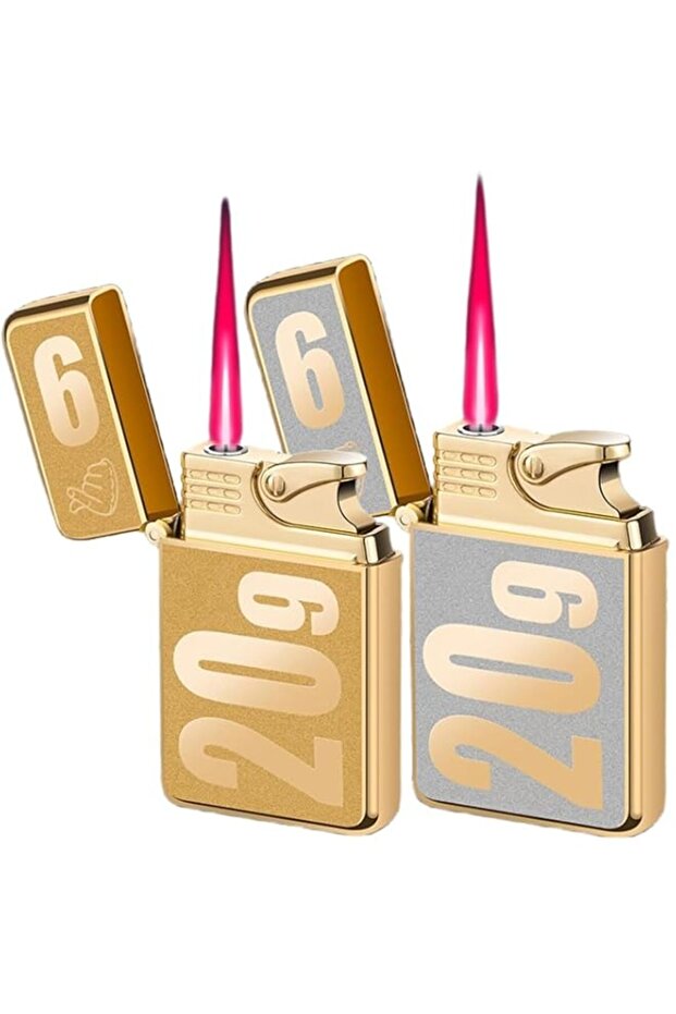 2 Pack Windproof Pocket Lighters, Refillable Adjustable Flame with Elegant 3D Engraving (Gold + Silver)
