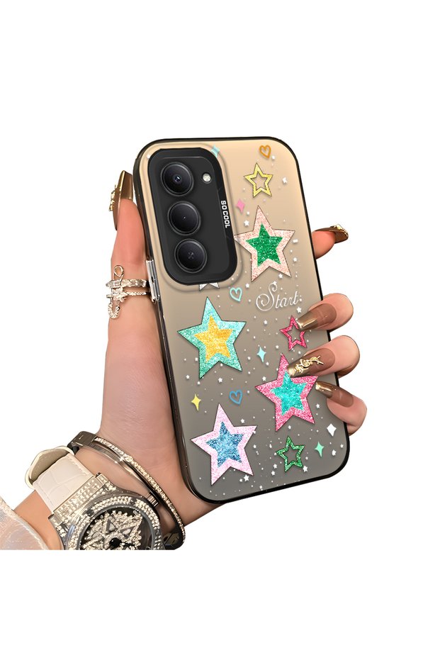 Redmi 15 5g Compatible Silicone Edge Hard Back Case Star Patterned Lover Couple Phone Case