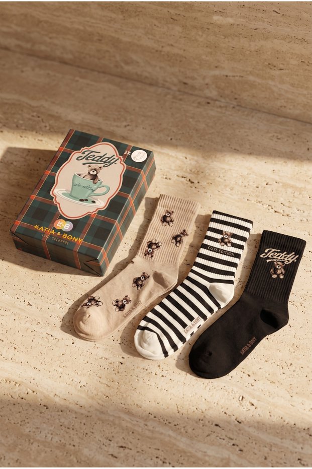 Unisex Teddy Boxed 3-Piece Cotton Socks Multi-Colored