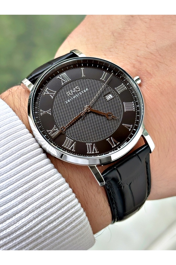 Special Design Black Color 5 Atm Water Resistant Leather Band Men's Wristwatch with Calendar 24 Months Warranty 1591Mr