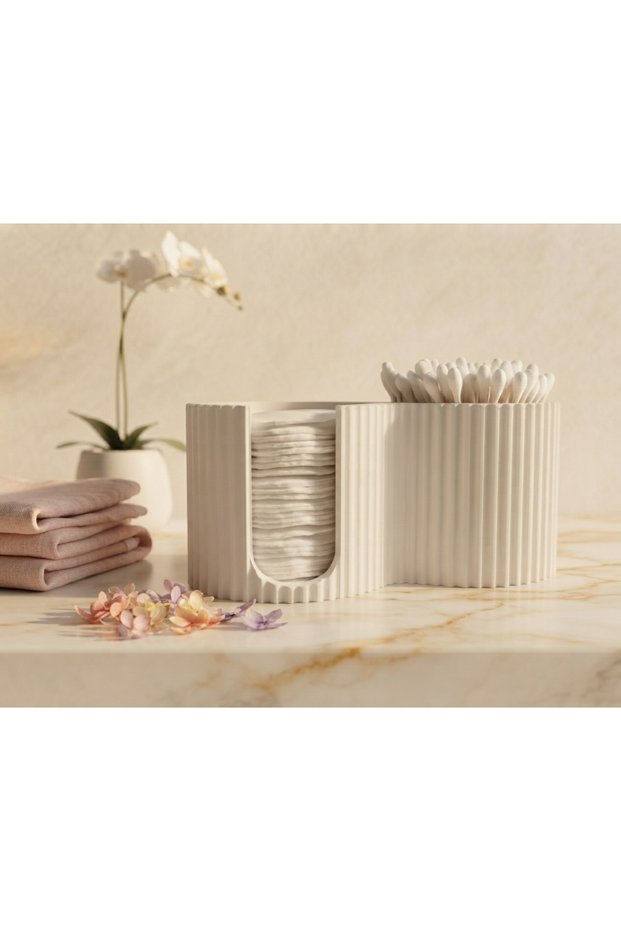 3D Printing Double Compartment Cotton and Ear Swab Organizer White Color Box - Decorative Bathroom Organizer