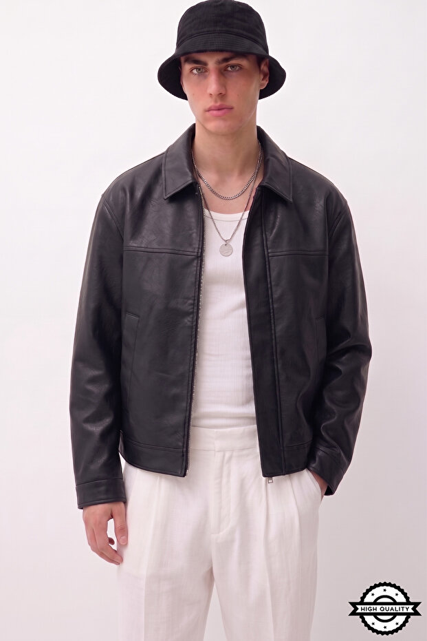 Brshk Model Relaxed Fit Four Seasons Viral Men's Leather Jacket Coat
