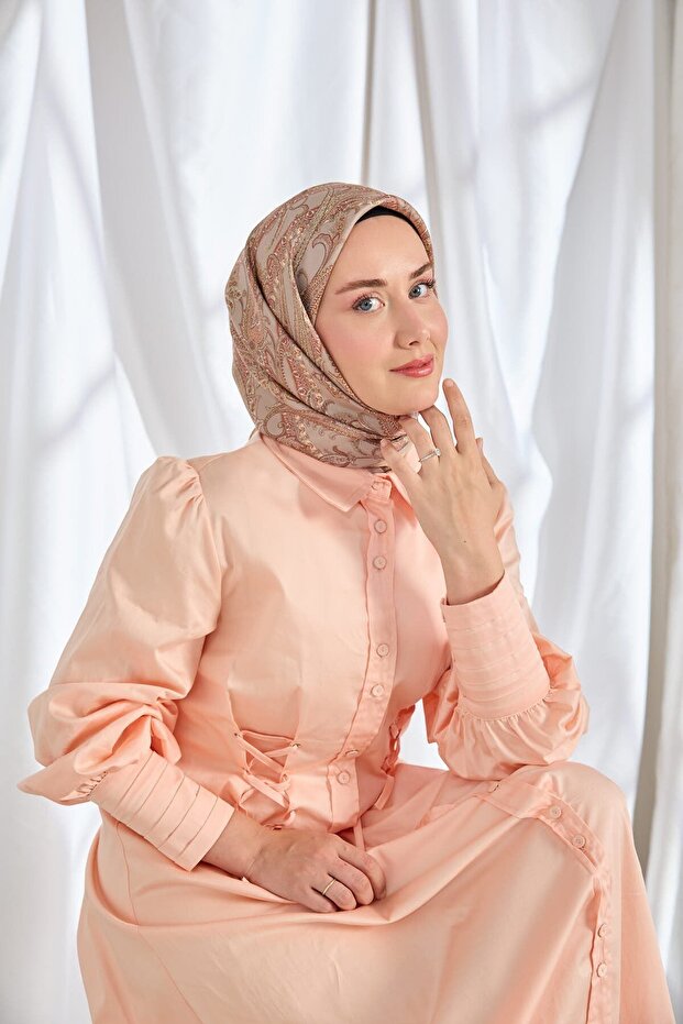 Twill Silk Scarf Ottoman Paisley Gray