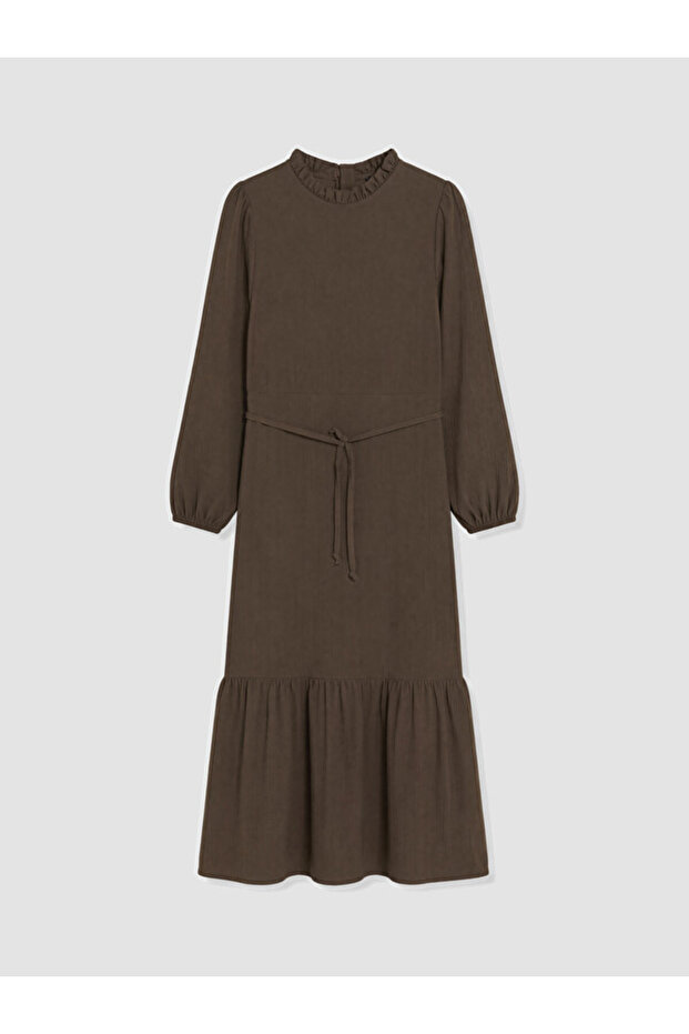 Esvab • Modern & Distinctive Ruffled High Collar Belted Gathered Dress