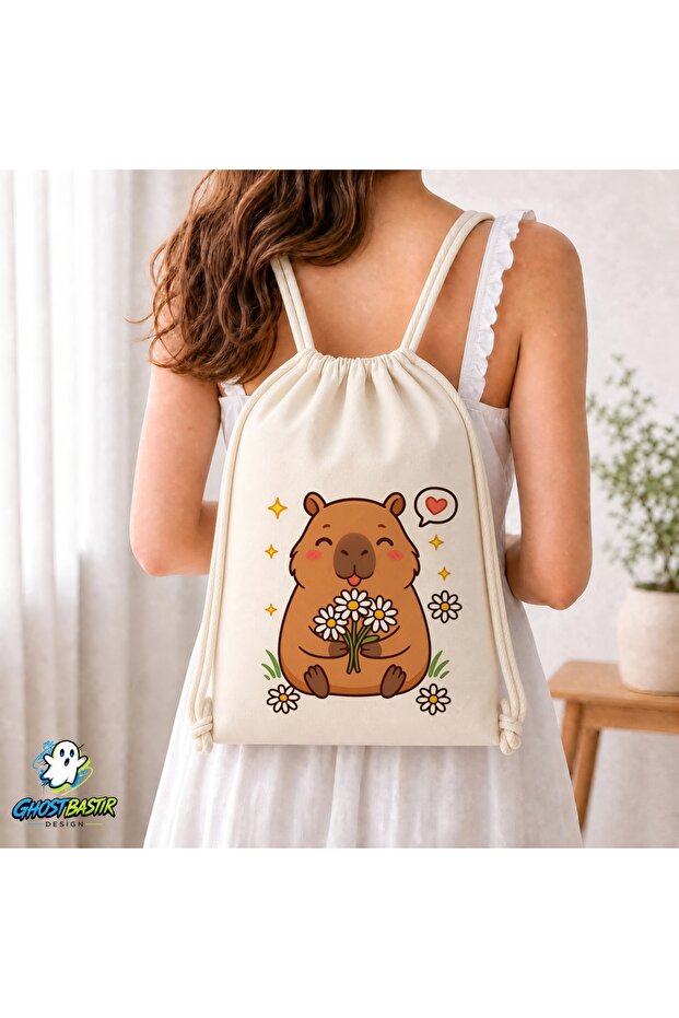 Capybara Drawstring Linen Bag C055