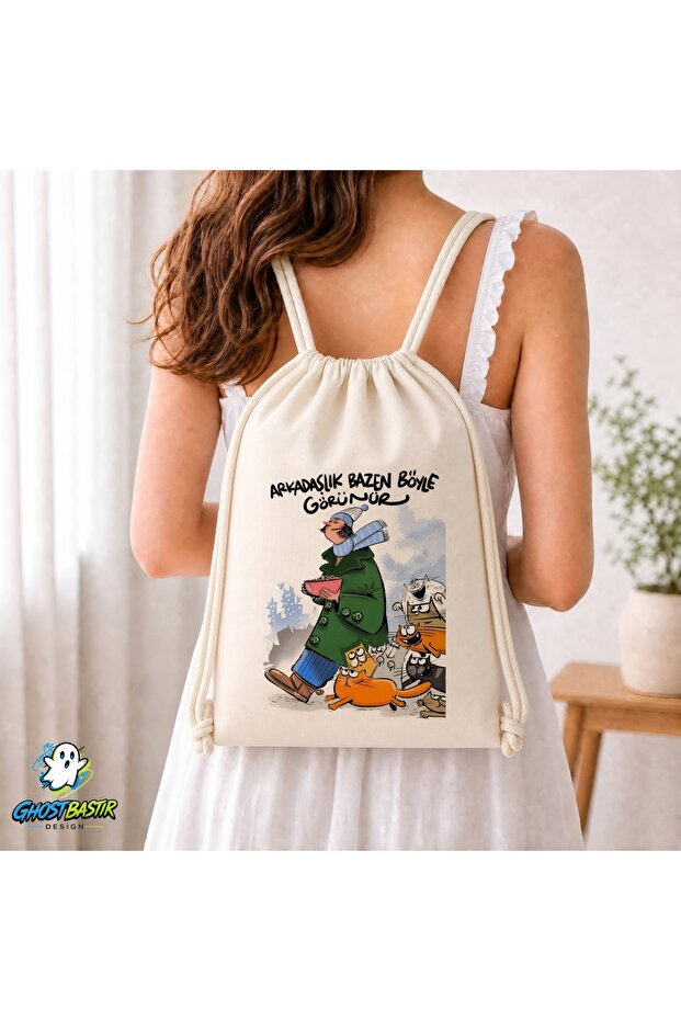 Cat Drawstring Linen Bag C138