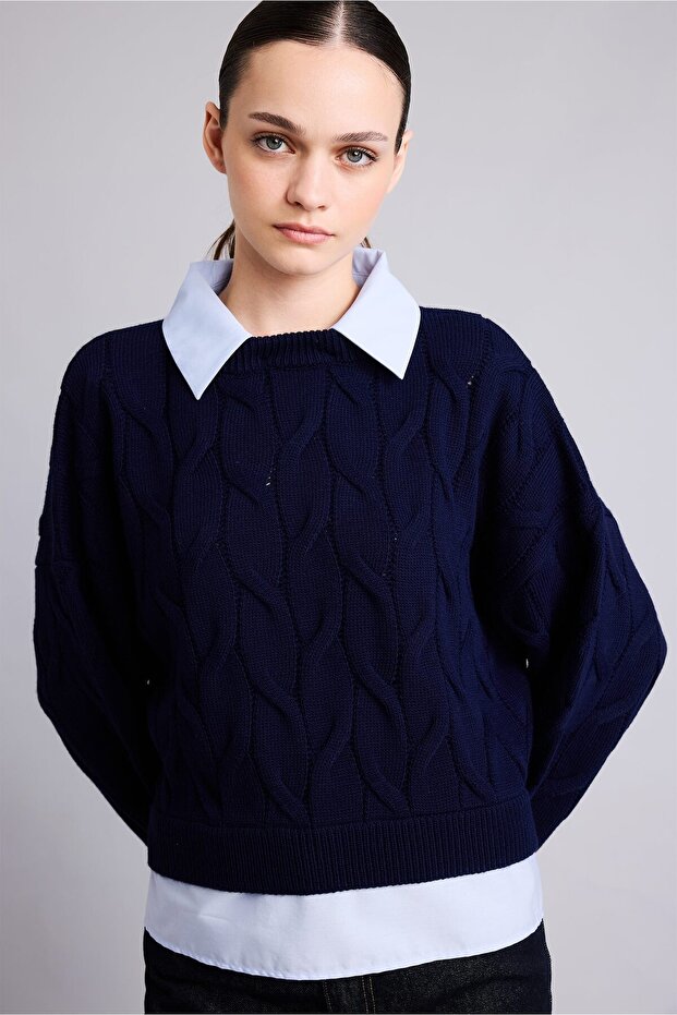 Boxy Fit Self-Polo Collar Long Sleeve Knitwear Sweater H2420Ax26Wn