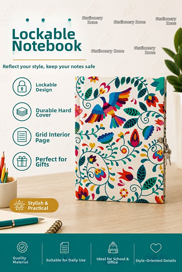 14X20 Locked Memory & Journal Notebook Hard Cover 80 Sheets 1 Piece