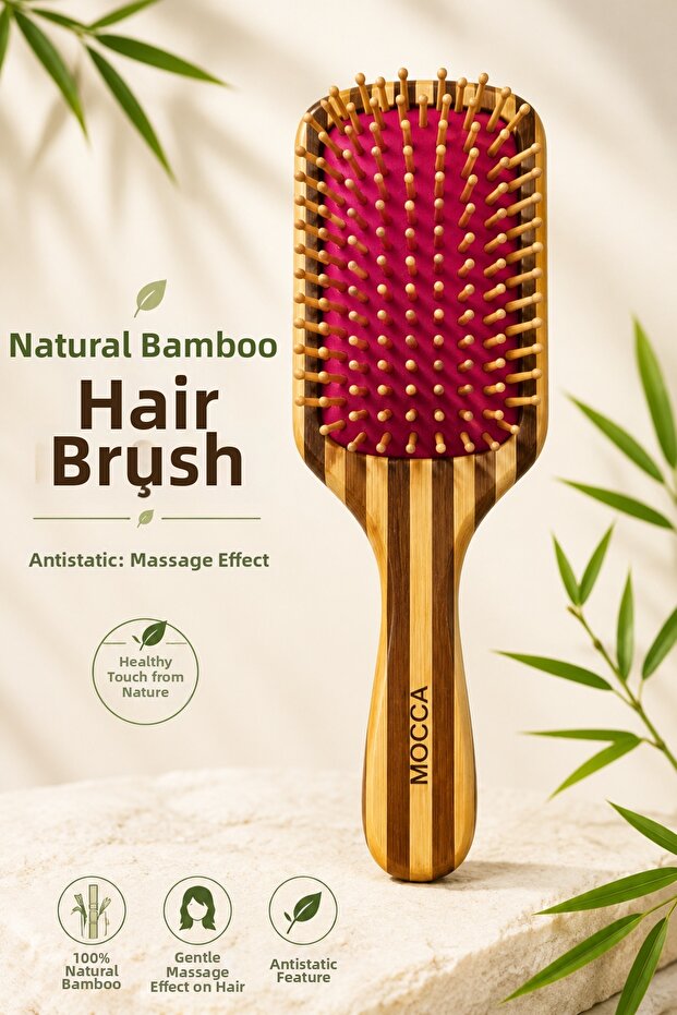 Natural Bamboo Hair Brush Antistatic Massage Effective Wooden Comb